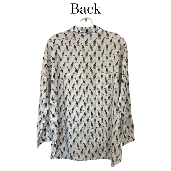 H&M Sheer Cotton Giraffe Print Button Down Shirt Women’s Black White Size 8 - Picture 2 of 11